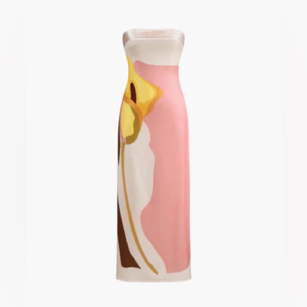 Commense Strapless Pink and Yellow Floral Column Dress